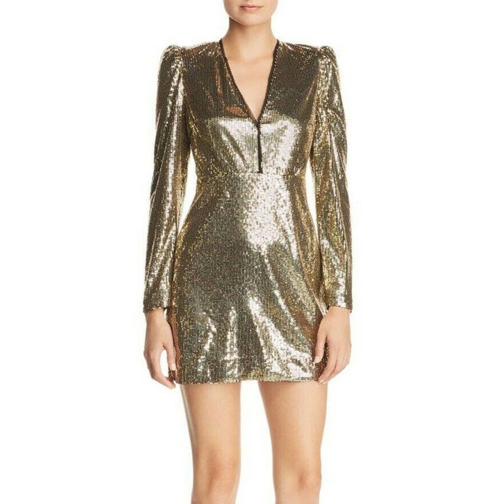Rebecca Minkoff Sydney Dress 12 Gold Sequin Mini